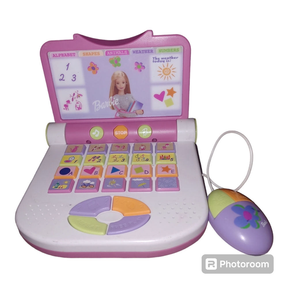 Learn With Me Barbie Toy Laptop Computer 2000 NOS BE-167 Mouse TESTED Does Work